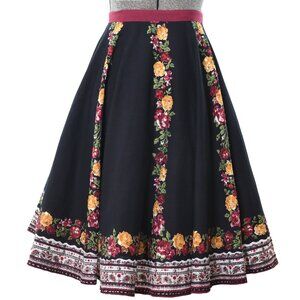 Vintage 1990s Does 50s Roses Border Print Black Full Circle Skirt | by B. Moss